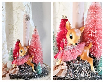 Shabby Pink Inspired Retro Reindeer Christmas Candolier Home Decor