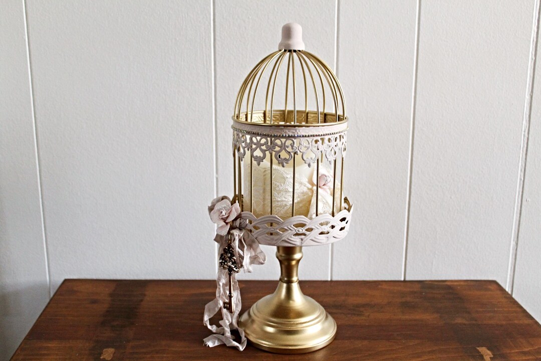 Photo inspiration: Visual Reference: Shabby Upcycled Pink And Gold Birdcage Home Decor