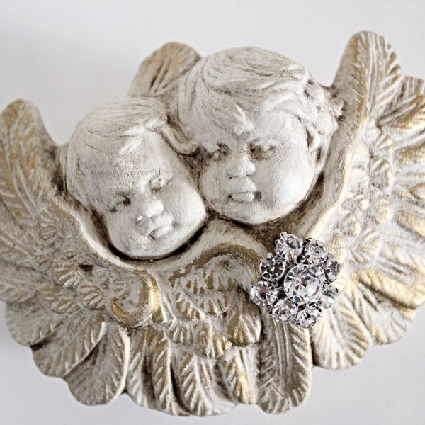 Shabby Upcycled Vintage Ceramic Angel Trinket Box