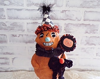 Handmade Paper Mache Pumpkin Ghoulie Halloween Folk Art Figurine Home Decor