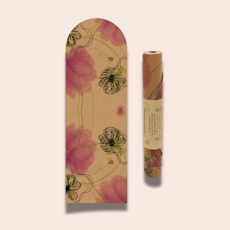 yoga mat with flowers. made of cork