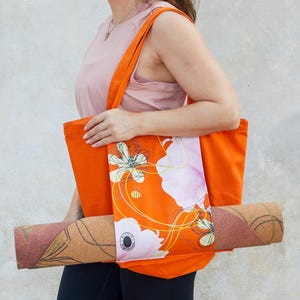 Bolsa de Yoga em Lona de Algodão Orgânico: Porta-Tapete de Yoga Orange (Flower)