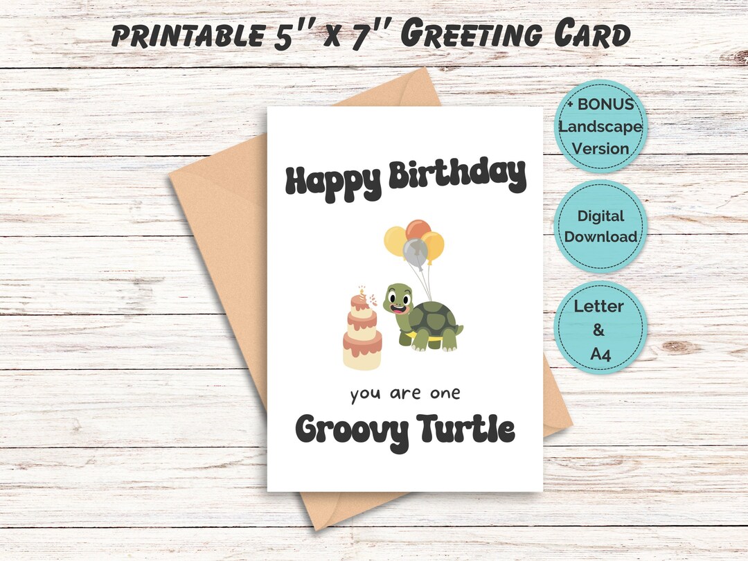 Groovy Birthday Card With Groovy Turtle, Cute Funny Light-hearted ...