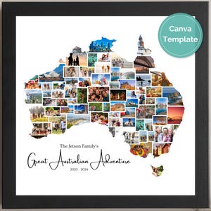 Modèle de toile de collage photo de carte de l'Australie, portrait de famille australien personnalisable, cartes de vœux uniques, cadeaux d'adieu et de déménagement