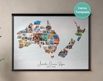 Plantilla de collage de fotos de Australia, Nueva Zelanda y Oceanía en Canva, retrato familiar personalizable, tarjeta navideña única, regalo de despedida personalizado.