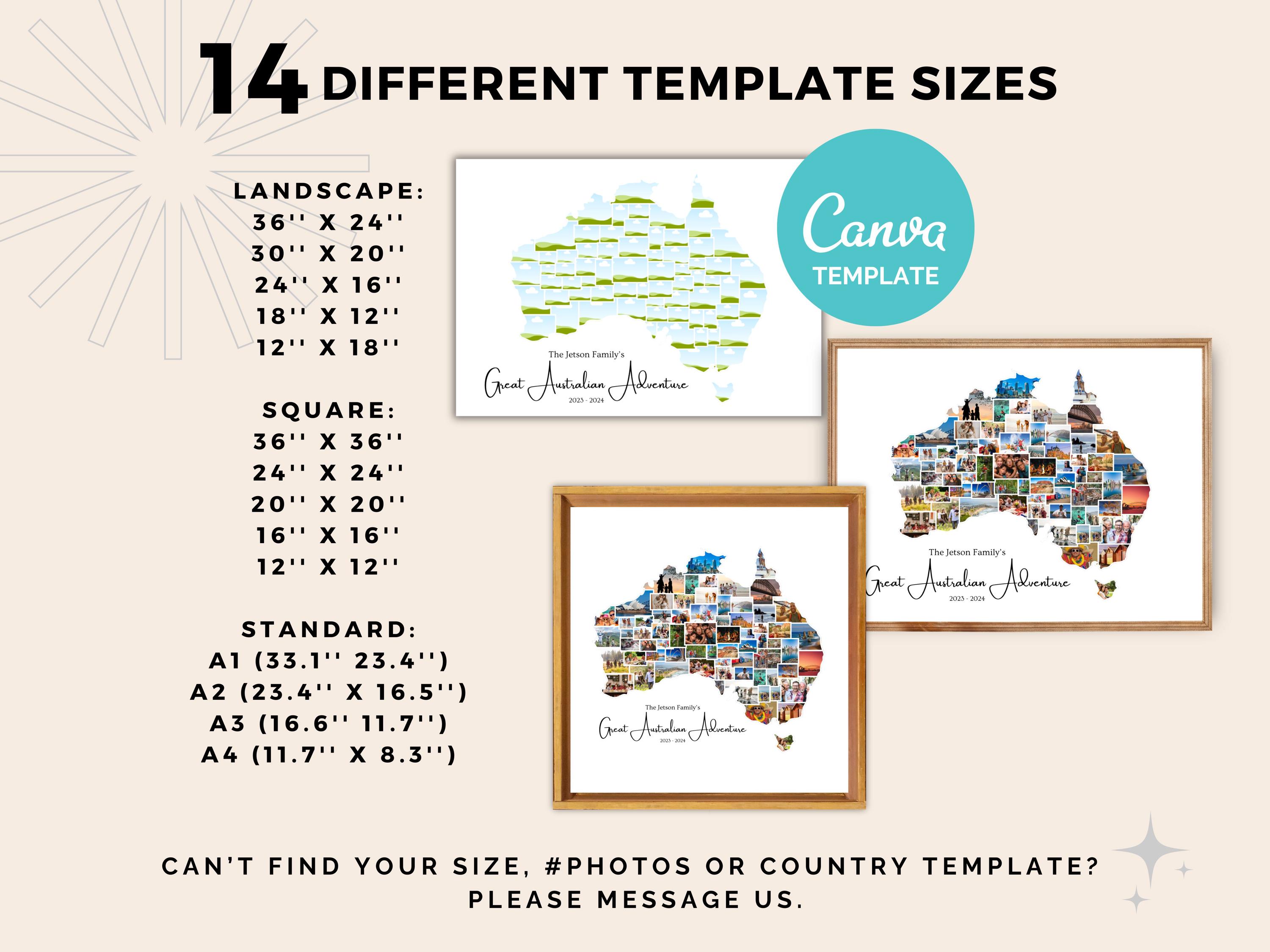 Australia Map Photo Collage Canva Template, Customizable Aussie Family ...