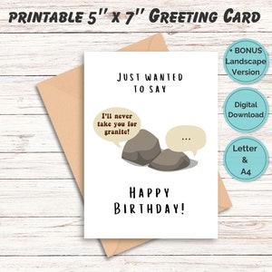 Je ne vous prendrai jamais pour acquis ! Carte d'anniversaire mignonne et drôle à imprimer avec un humour léger et maladroit, un design adorable, un jeu de mots en granit