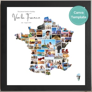 France Map Photos Collage Canva Template, Custom Photo Gift for Paris & France Lovers, Unique Holiday Cards, Farewell or Moving Away Gift
