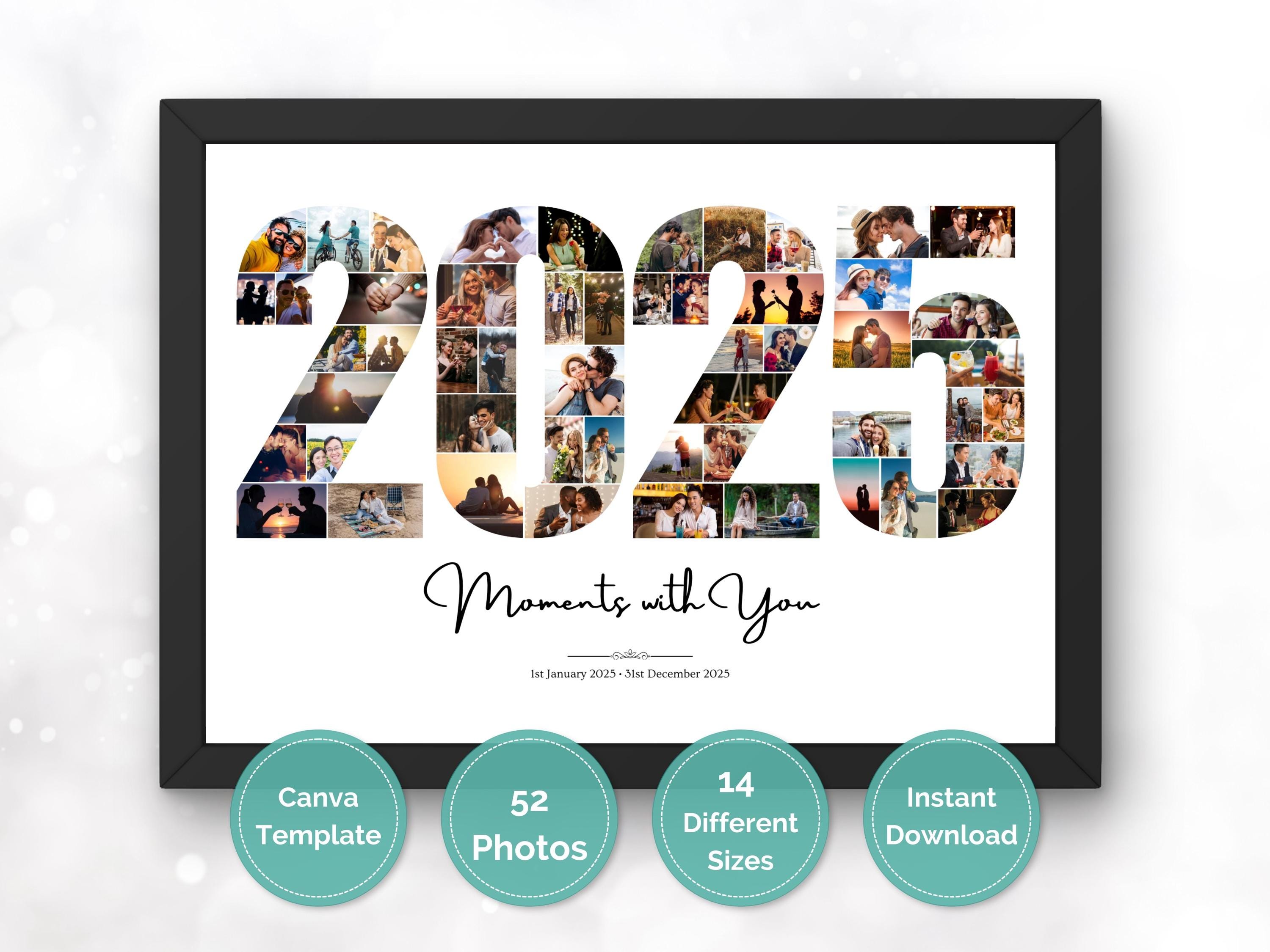 2025 Vision Board Photo Collage Canva Template, 52 Photos, Goal Setting and Mood Board Printable, Custom Photo Collage Gift, Year 2025