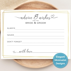 Advice & Wishes for the Bride and Groom Printable, Polaroid Guest Book Activity for Bridal Shower,  Wedding Advice Card, Gold Modern Accent
