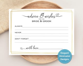Advice & Wishes for the Bride and Groom Printable, Polaroid Guest Book Activity for Bridal Shower,  Wedding Advice Card, Gold Modern Accent