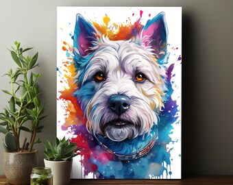 Retrato de cachorro West Highland White Terrier - Impressão digital, pintura abstrata, arte splatter, decoração de parede moderna e presente exclusivo, download instantâneo