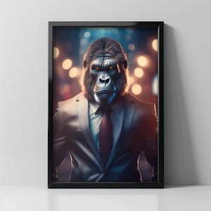 Gorilla in a Suit - Ideal Funny Gift, Home Decor, Playful Gorilla Art, Digital Download