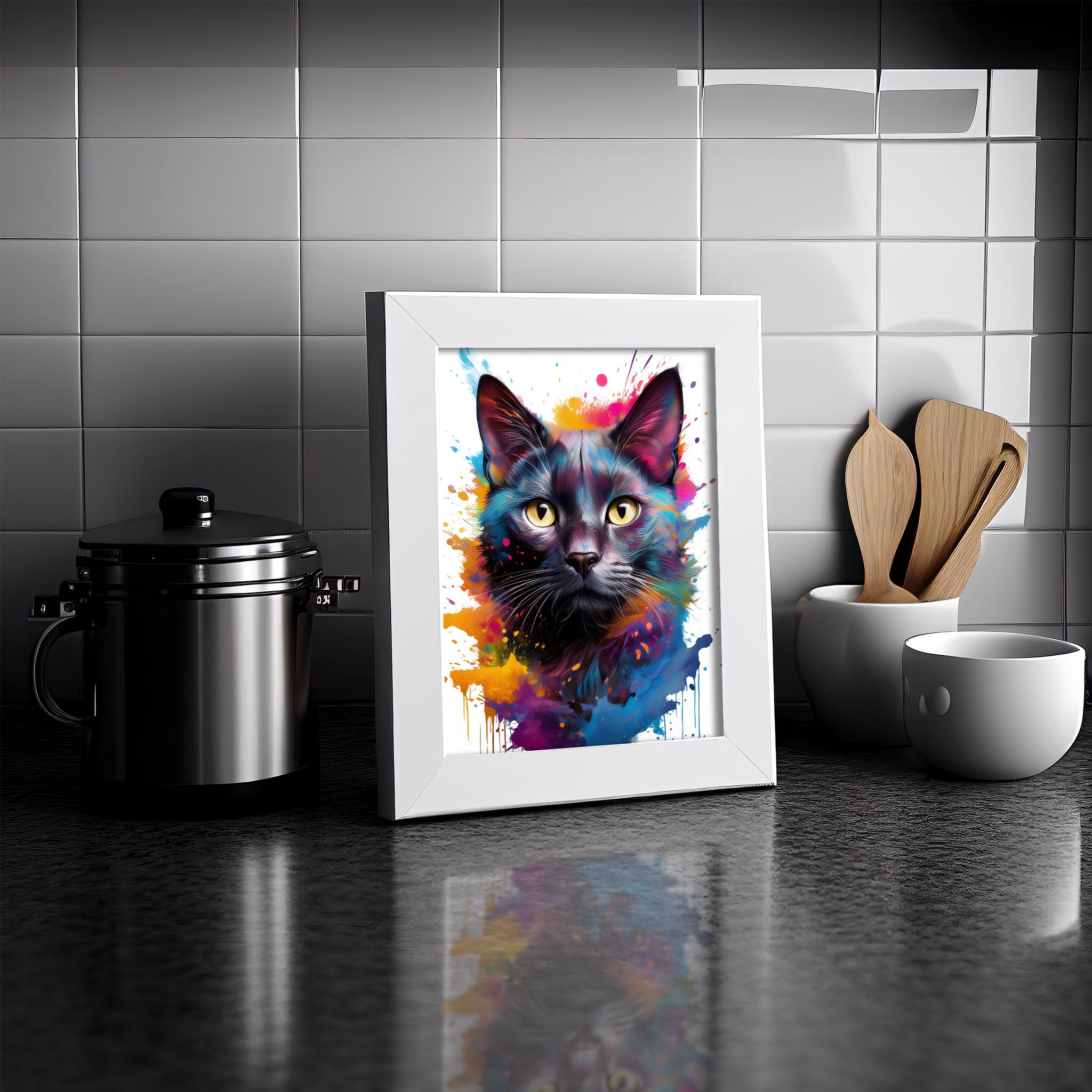 Bombay Cat Portrait - Digital Print Abstract Painting, Splatter Art ...