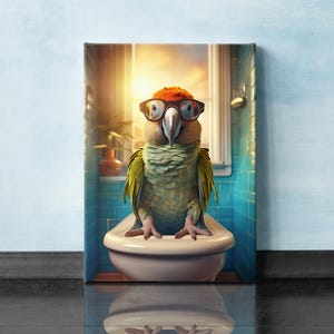 Parrot Bathroom Wall Art, Funny Bathroom Art Printable Decor, Restroom Wall Art, Digital Download