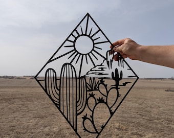 Decoración de pared con cactus de metal / Paisaje desértico, Arizona
