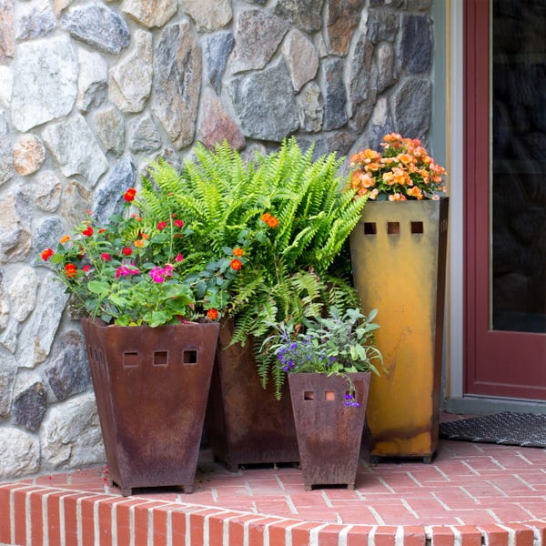 Large Rustic Metal Planter, Outdoor Metal Planter Box, Tall Copper Garden Planter, Modern Rustic Patio Planter, Front Porch Flower Pot