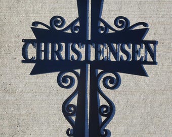 Letrero de cruz de metal personalizado con nombre / Decoración cristiana para pared