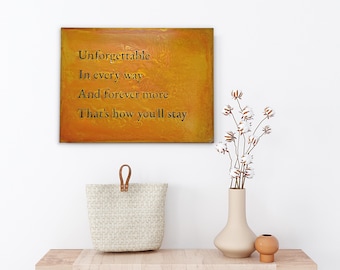 Letrero metálico grande "Inolvidable en todos los sentidos", decoración romántica para encima de la cama, regalo de San Valentín para ella, arte de pared grande, decoración rústica.
