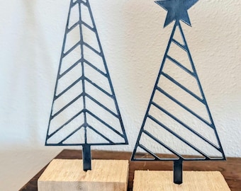 Árboles de Navidad de metal y madera / Decoración navideña rústica moderna / Decoración de metal / Arte en metal / Decoración navideña de metal / Árbol de Navidad de madera