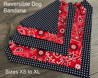 Red Navy dog bandana, over the collar, bandana, reversible, 2 sided, double sided, bandana, polka dot, bandanna, pet, cat, dog clothes