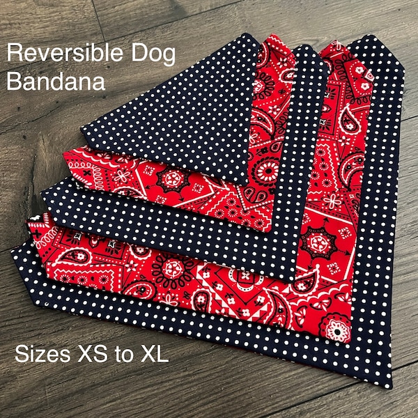 Red Navy dog bandana, over the collar, bandana, reversible, 2 sided, double sided, bandana, polka dot, bandanna, pet, cat, dog clothes