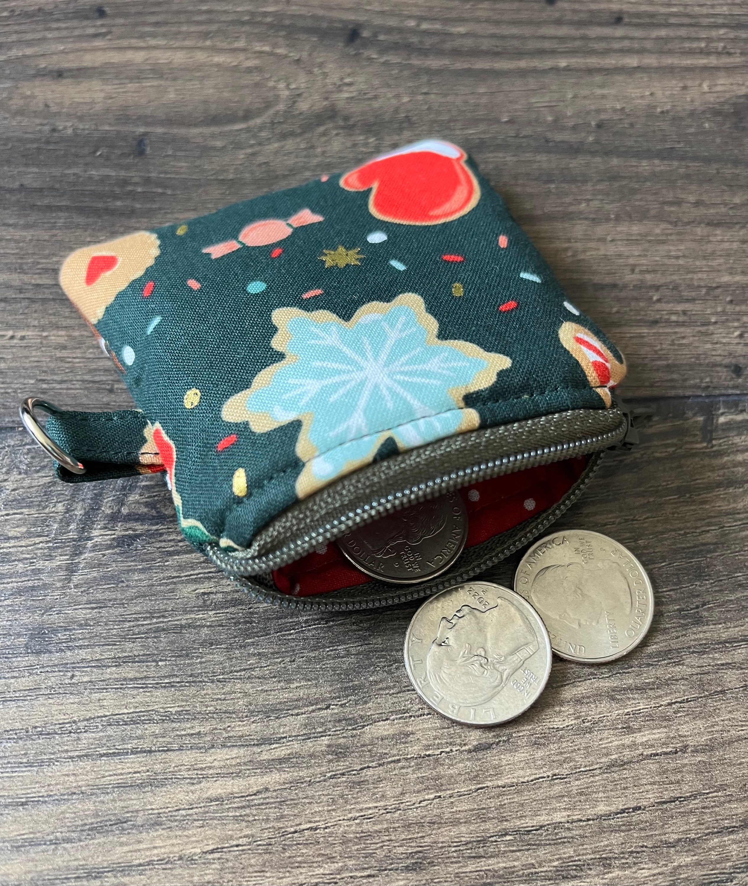 Christmas Coin Purse, Rifle Paper Fabric, Zippered Pouch
