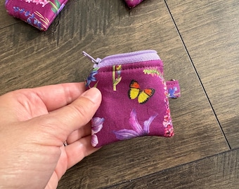 Mini Floral Zipper Pouch: Lilac Butterfly Coin Purse