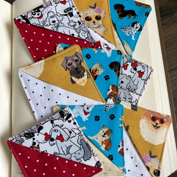 Dog fabric bookmark, corner bookmark, cloth bookmark, unique, fabric, teacher, reader, friend, book, gift, birthday gift, bookish, booktok