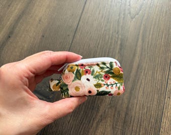 Mini zipper pouch, fabric, zippered pouch, Rifle paper, teacher, gift, rose, rifle paper company, coin holder, quarter holder, micro, zipper