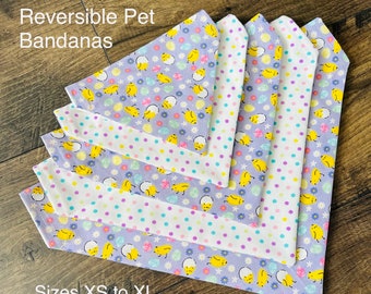 Easter dog bandana, over the collar, bandana, reversible, 2 sided, double sided, bandana, bandanna, pet, cat, dog clothes, polka dots, chick