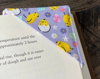 Easter corner bookmark, fabric bookmark, teachers, reader, gift, primavera, book, Spring, polka dots, pastel, chicks, cute, purple, cloth