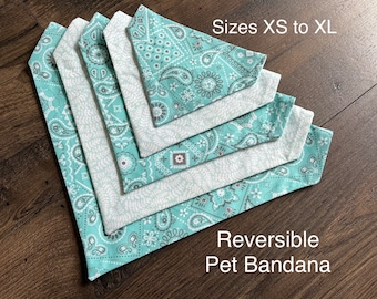 Teal bandana, over the collar, dog bandana, reversible, 2 sided, double sided, bandana, cotton, bandanna, cat