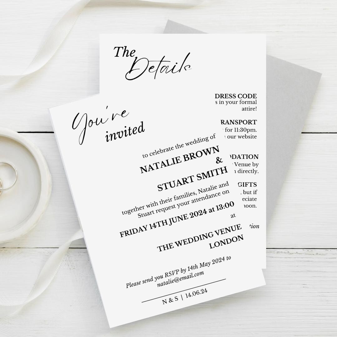 Wedding Invitation and Details Card Editable Template Digital - Etsy