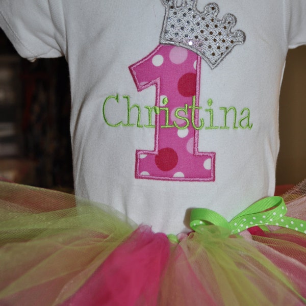 Pink bubbles Princess Crown 1st birthday bodysuit Custom personalized