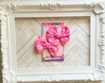 Set pink dot mini clip pigtail hair bows