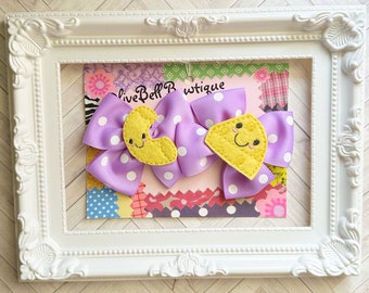 Set lavender Mac and cheese bows pigtail clips