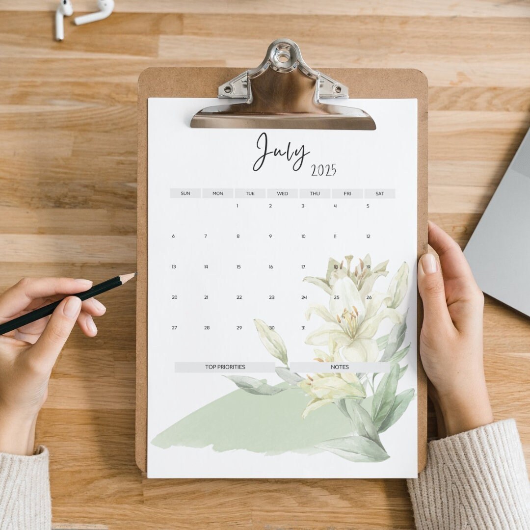 2025 Editable Printable Flower Calendar, Instant Download, Fillable Etsy