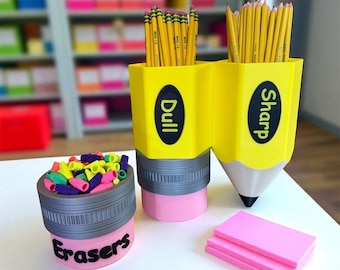 3D Printed Pencil Holder & Eraser Container Set: Teacher Desk Organizer