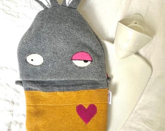 Monster Bunny Hot Water Bottle Cover with German Bottle