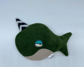 Narwhal Hot Water Bottle Cozy with German Heart Bottle Included