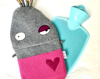 Monster Bunny Hot Water Bottle Cover with German Bottle