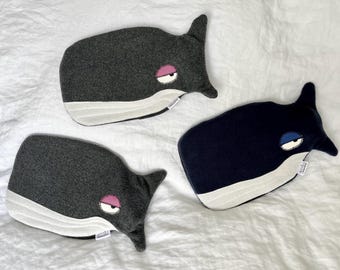 Handmade Whale Hot Water Bottle Cover with German Bottle Included – Polar Fleece Applique