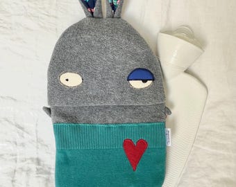 Monster Bunny Hot Water Bottle Cover with German Bottle