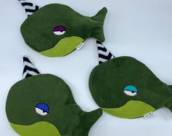Handmade Narwhal Hot Water Bottle Cover with German Bottle