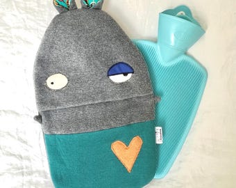 Handmade Monster Hot Water Bottle Cover with German Bottle