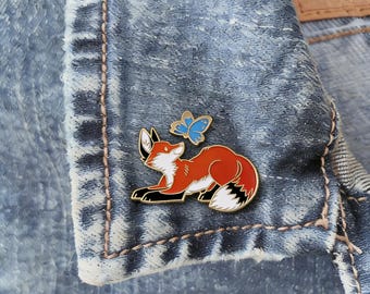 Fox & Butterfly Enamel Pin Whimsical Woodland Lapel Pin