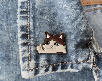 Crying Thumbs Up Cat Enamel Pin Meme Lapel Pin
