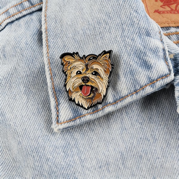 Pin esmaltado de Yorkshire Terrier, lindo pin de solapa de perro Yorkie