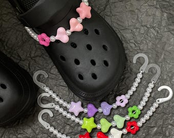 Heart Star Flower Pearl Beaded Shoe Chain, Footwear Accessory